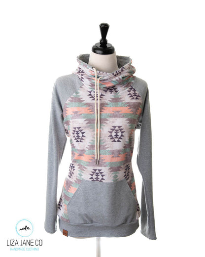 Women's Hoodie | Sage/peach Aztec & Grey {Large}