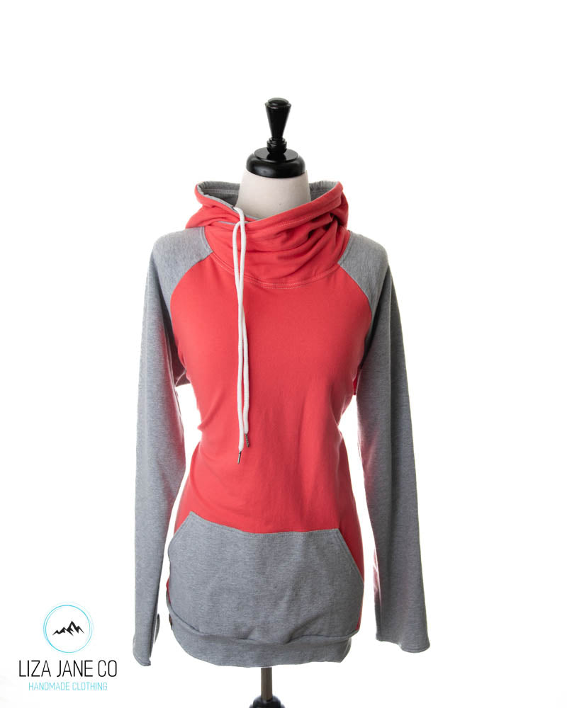 Women's Hoodie | Coral and Heather Grey {XX-Large}