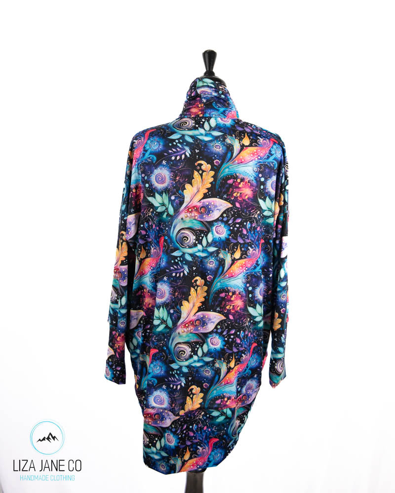 Women's Cocoon Cardigan | Pink, Purple, & Blue Paisley on Black