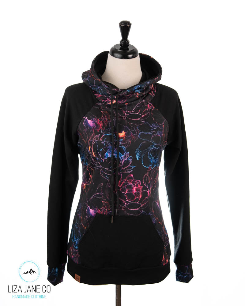 Women's Hoodie | Neon floral outline and black on Sleeves {Made to Order}