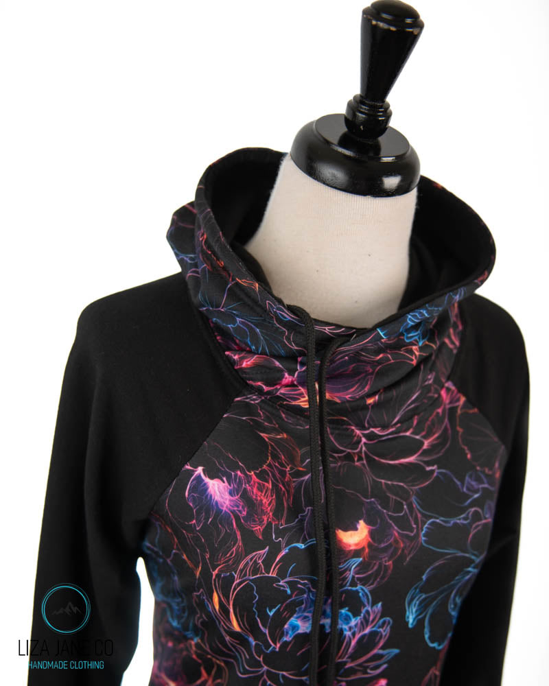 Women's Hoodie | Neon floral outline and black on Sleeves {Made to Order}