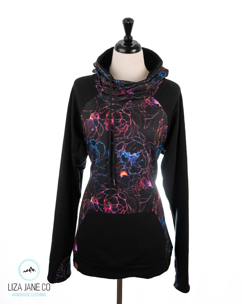 Women's Hoodie | Neon floral outline and black on Sleeves {Made to Order}