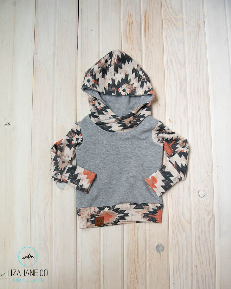 Grow with Me Hoodie | Natural/Earthy Aztec & Grey Body