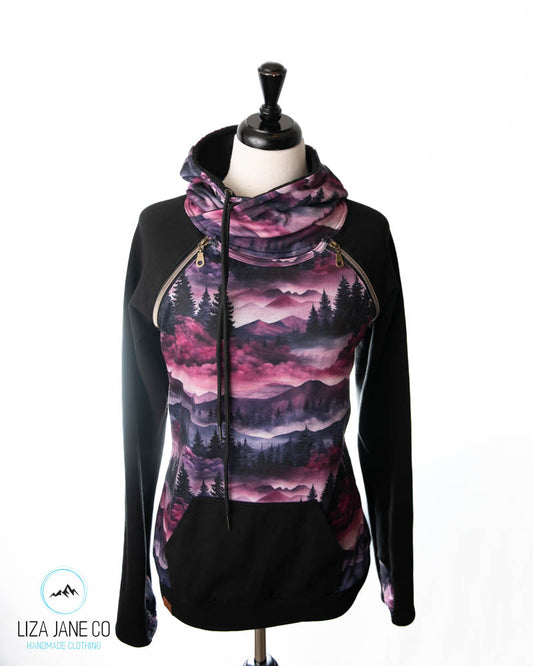 Zipper Nursing Hoodie | Purple Linen Mountains and black on Sleeves {Made to Order}