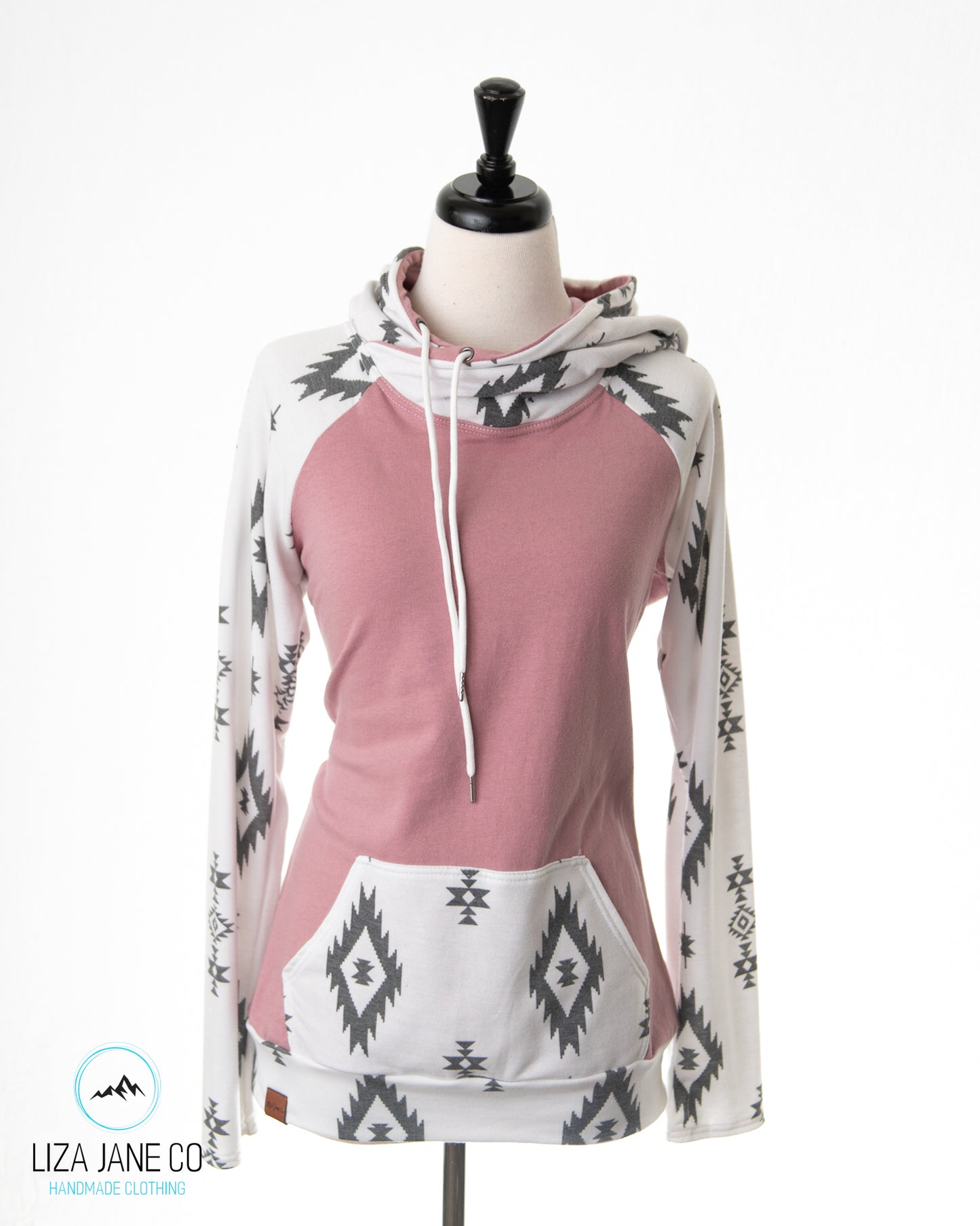 Women's Hoodie | Mauve and Charcoal Aztec on White