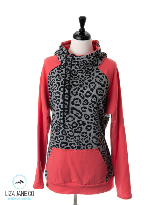 Women's Hoodie | Leopard on grey and Coral {XX-Large}