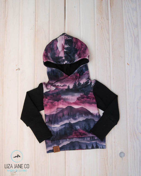 Grow with Me Hoodie | Purple Mountains & Black Sleeves