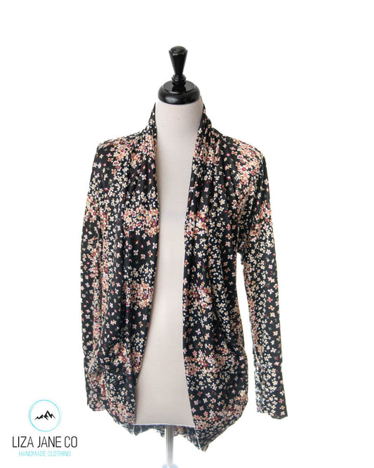 Women's Cocoon Cardigan | Vertical Floral on Black