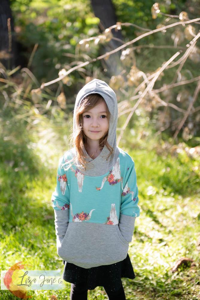 Grow with Me Hoodie | White Floral on Blue and Black {1-3 Year}
