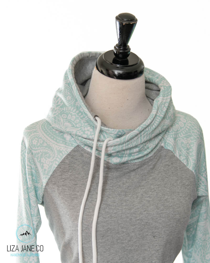 Women's Hoodie | Mint Paisley and grey on Body {Made to Order}