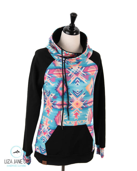 Women's Hoodie | Neon Aztec and black on Sleeves {Made to Order}