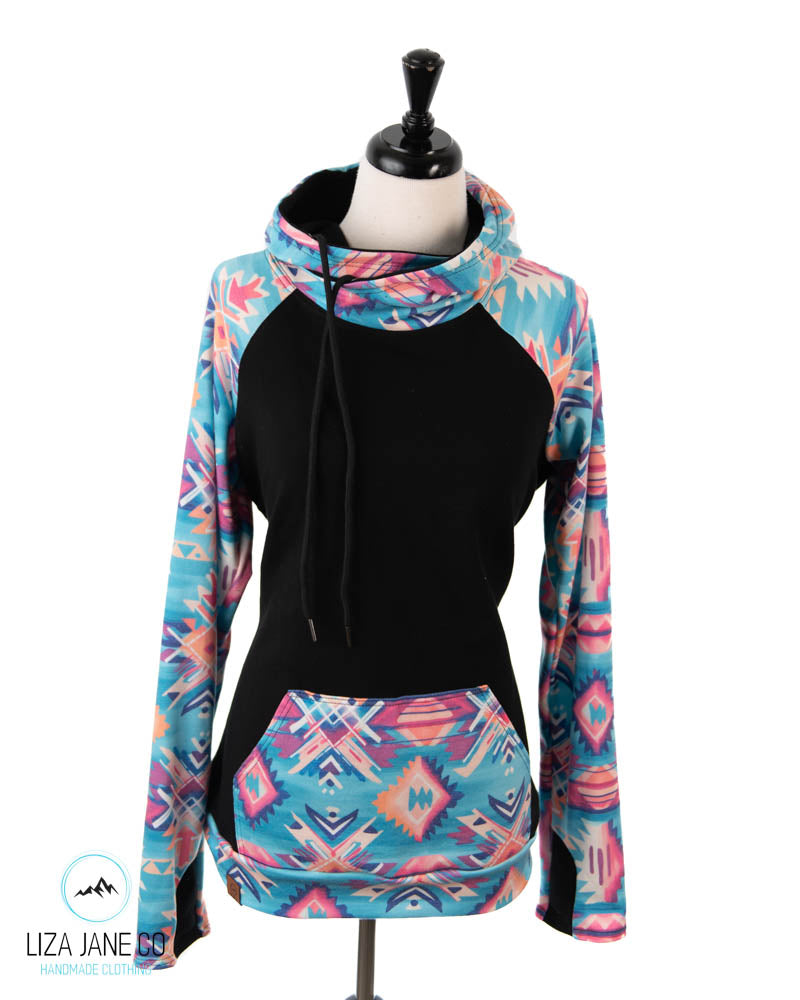 Women's Hoodie | Neon Aztec and black on Body {Made to Order}
