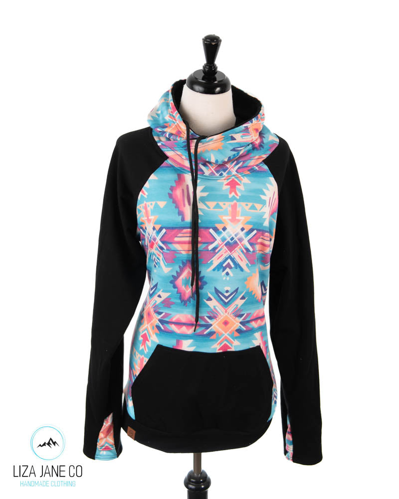 Women's Hoodie | Neon Aztec and black on Sleeves {Made to Order}