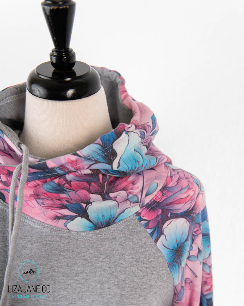 Women's Hoodie | Pink/Aqua Floral and Grey on Body {Made to Order}