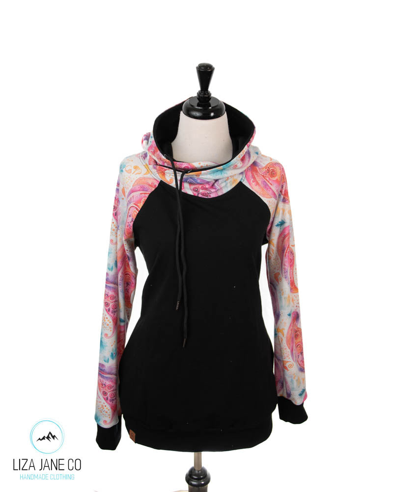 Women's Hoodie | Pink paisley on white and black on Body {Made to Order}