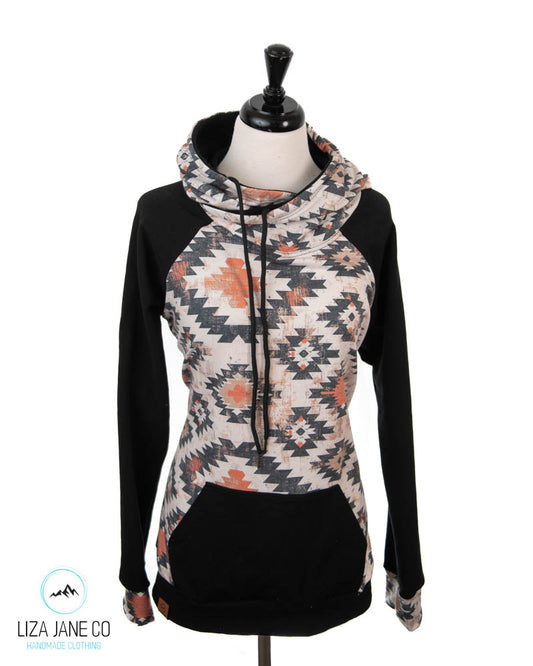 Women's Hoodie | Natural/earthy Aztec and black on Sleeves {Made to Order}