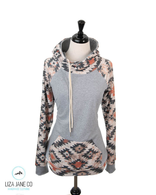 Women's Hoodie | Natural/earthy Aztec and Grey on Body {Made to Order}
