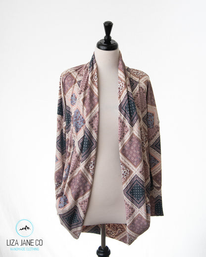 Women's Cocoon Cardigan | Lavender Patchwork