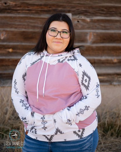 Women's Hoodie | Olive and Charcoal Aztec on White {Small}