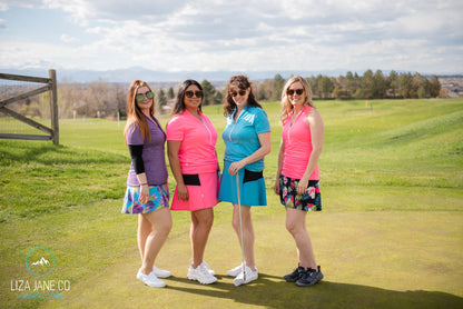 Purple 3/4 zip Women's Golf Shirt - Short sleeve