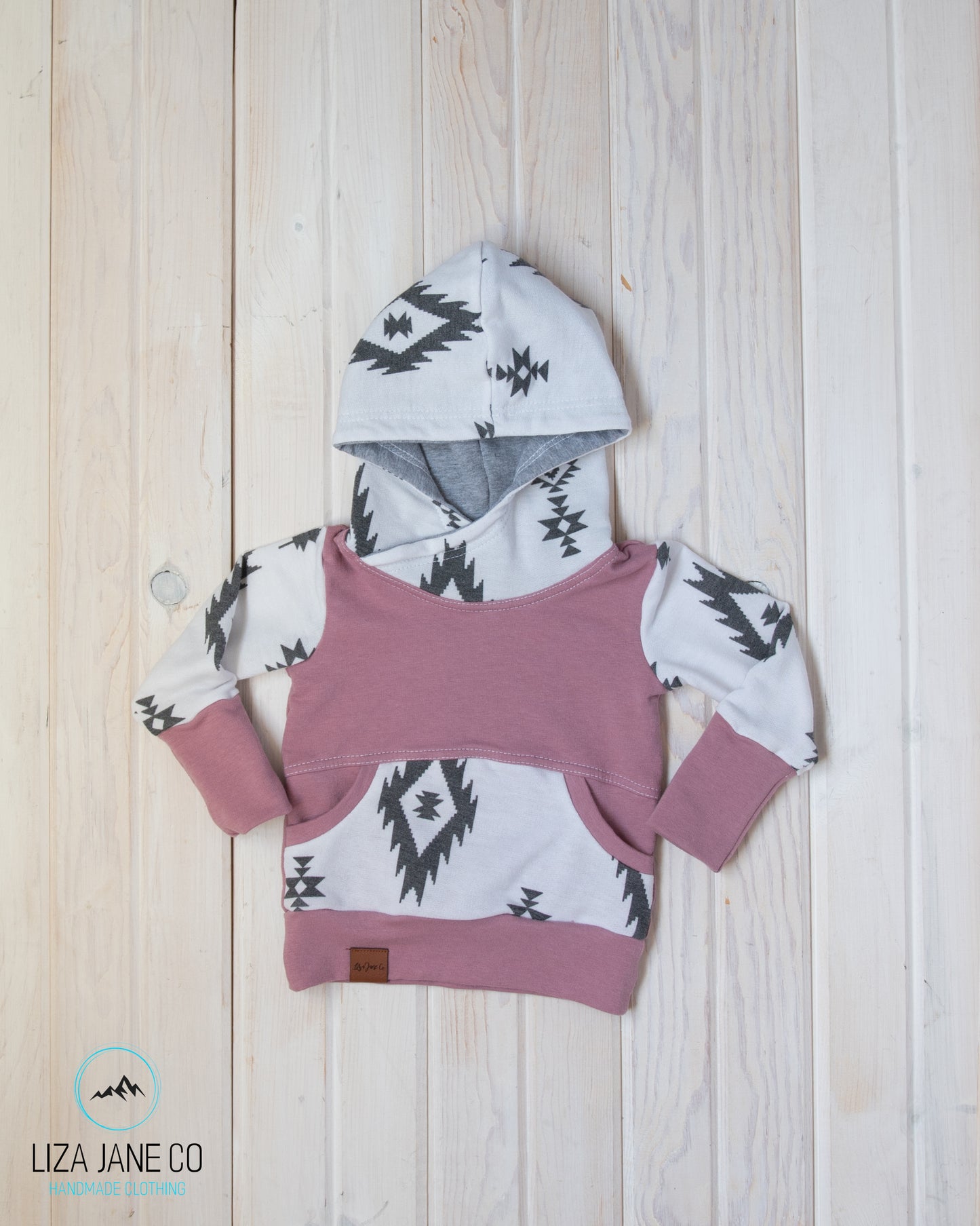 Grow with Me Hoodie | Charcoal Aztec on White and Mauve {3-12 Month}