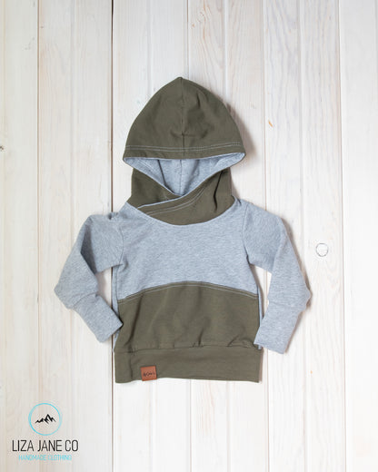 Grow with Me Hoodie | Olive Green and Grey {3-12 Month}