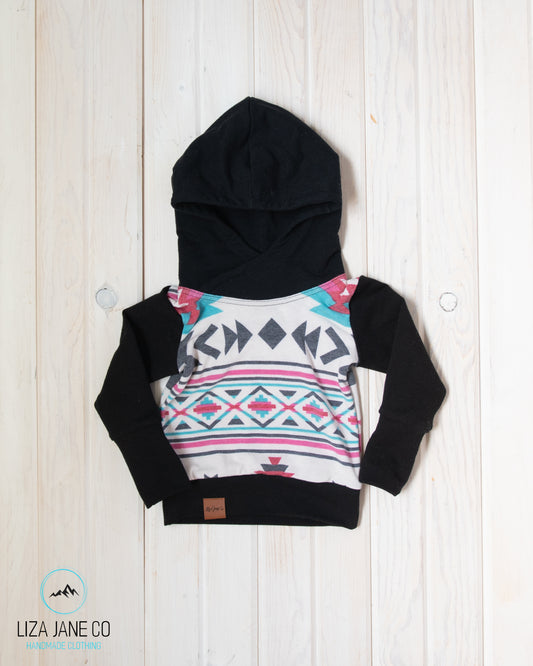 Grow with Me Hoodie | Pink and Turquoise Aztec on White and Black {3-12 Month}