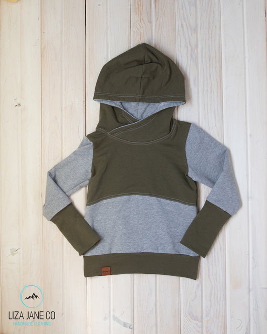Grow with Me Hoodie | Olive Green and Grey {3-6 Year}