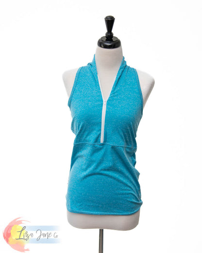 Blue 3/4 zip Women's Golf Shirt - Sleeveless