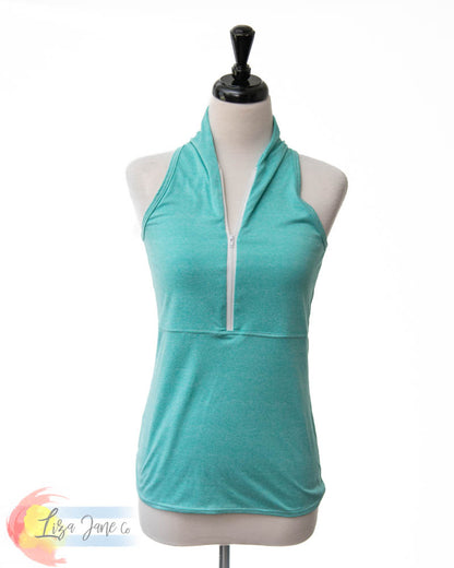 Mint 3/4 zip Women's Golf Shirt - Sleeveless