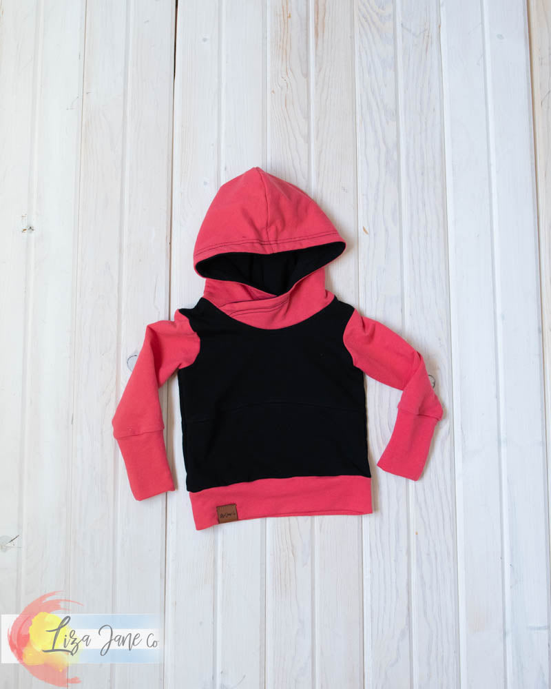 Grow with Me Hoodie | Coral and Black {3-12 Month}