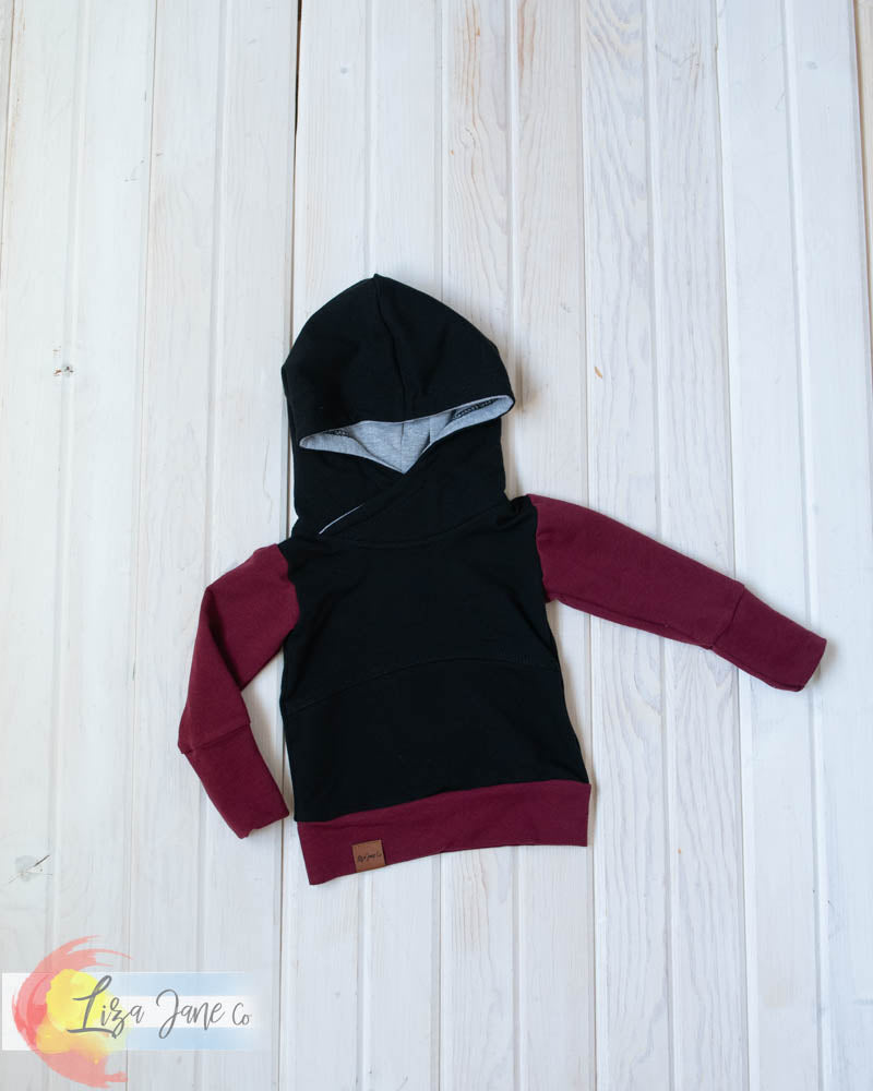 Grow with Me Hoodie | Burgandy and Black {3-12 Month}