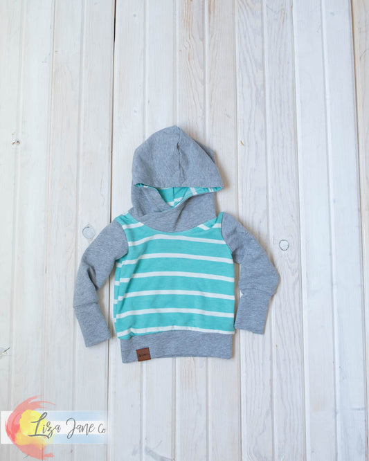 Grow with Me Hoodie | Aqua/White Stripes and Grey {3-12 Month}