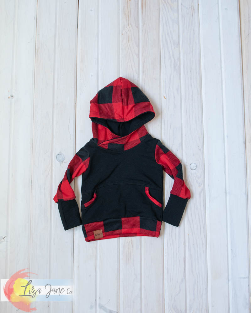 Grow with Me Hoodie | Red/Black Buffalo Plaid and Black {3-12 Month}