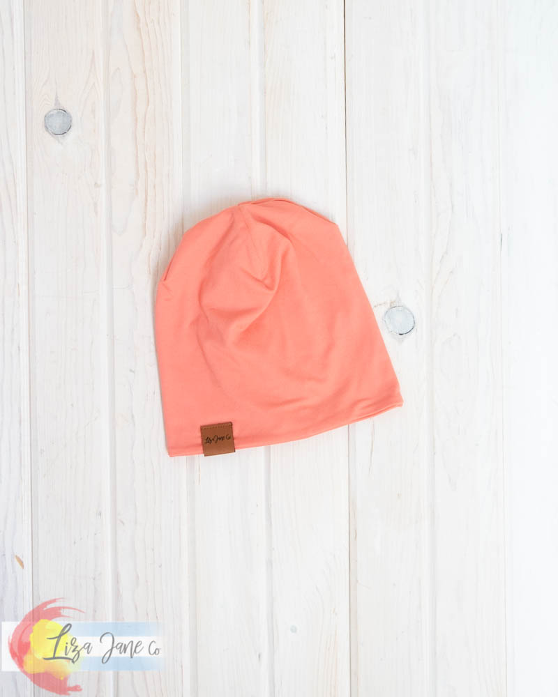Slouchy Beanie - Solid Coral {3-9 Mo)
