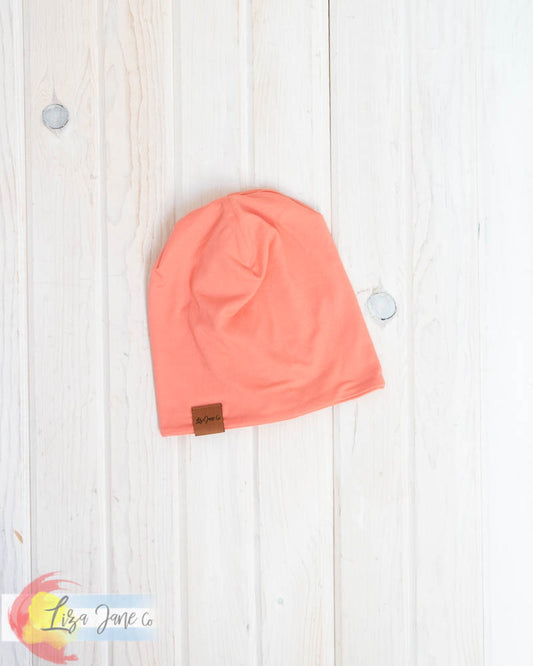 Slouchy Beanie - Solid Coral {3-9 Mo)