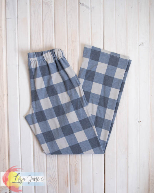 Mens Pajama Pants - Blue/Grey Plaid (Medium 34")
