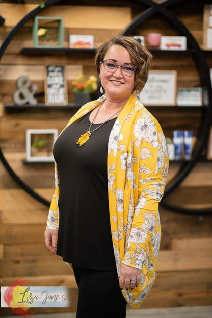 Women's Cocoon Cardigan | Lightweight Floral on Yellow {XX-Large}