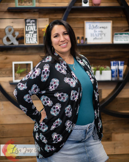 Women's Cocoon Cardigan | Sugar Skulls on black {Medium}