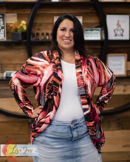 Women's Cocoon Cardigan | Red/Pink Boho {XX-Large}