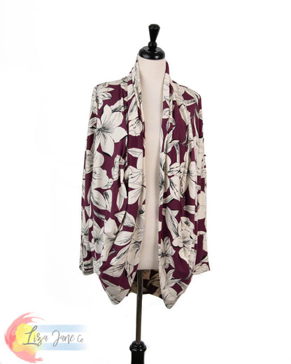 Women's Cocoon Cardigan | Floral on Purple {X-Large}
