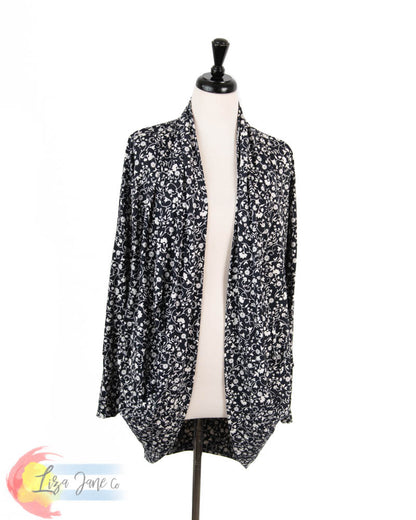 Women's Cocoon Cardigan | White Vines on Navy {X-Large}