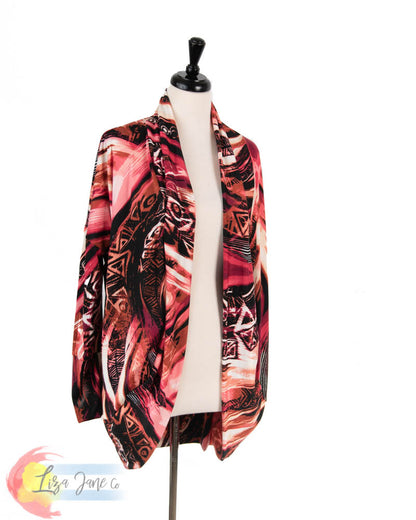Women's Cocoon Cardigan | Red/Pink Boho {XX-Large}