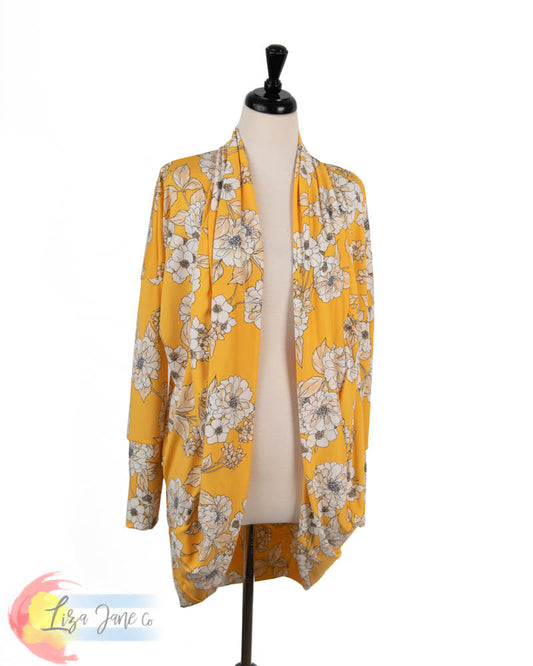 Women's Cocoon Cardigan | Lightweight Floral on Yellow {XX-Large}