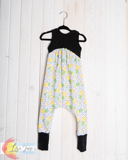Girls Romper | Sleeveless | 18 mo Dots w/ Pineapple Alley Cat Romper