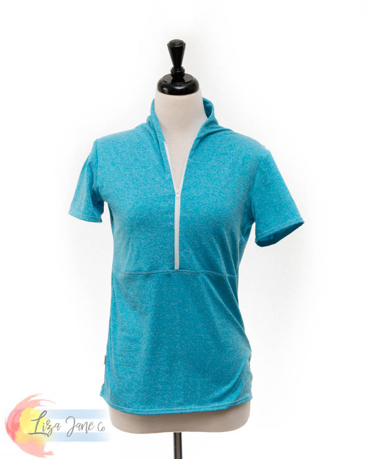 Blue 3/4 zip Women's Golf Shirt - Short sleeve