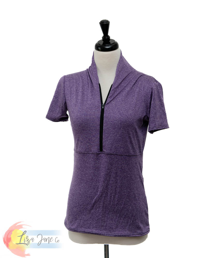 Purple 3/4 zip Women's Golf Shirt - Short sleeve