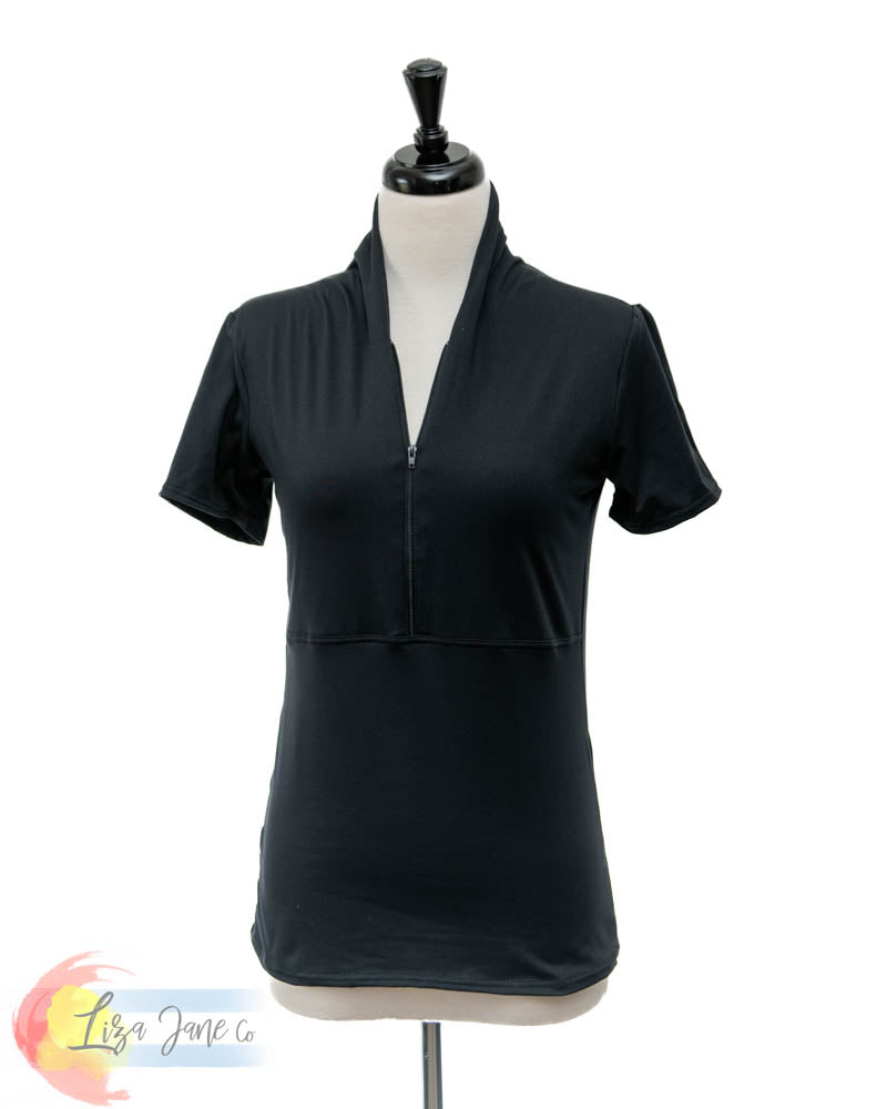 Black 3/4 zip Women's Golf Shirt - Short sleeve