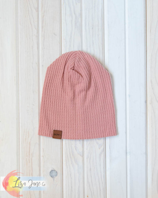 Slouchy Beanie - Brushed Rose Waffle