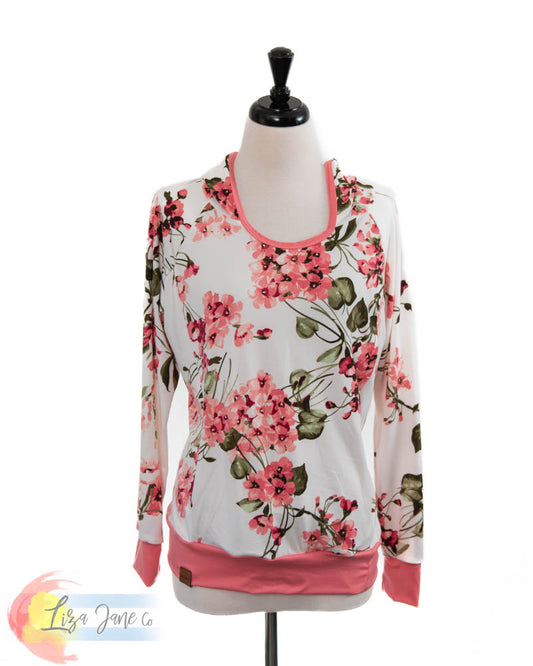 Women's Seaside Hoodie | Pink Floral on Ivory {Small}